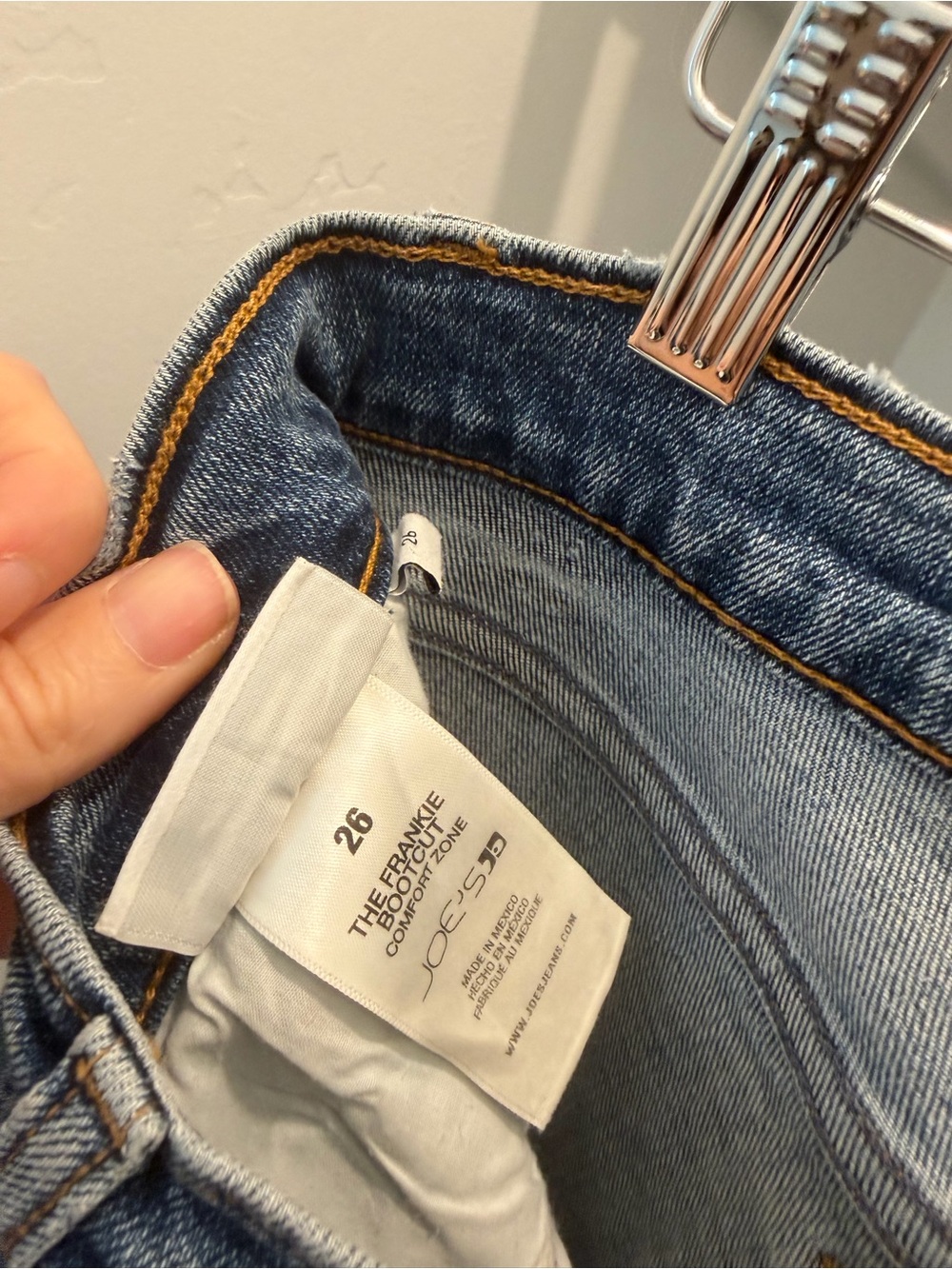 Joe's Jeans Medium Blue High-Rise Straight Leg Jeans with Gold Topstitching